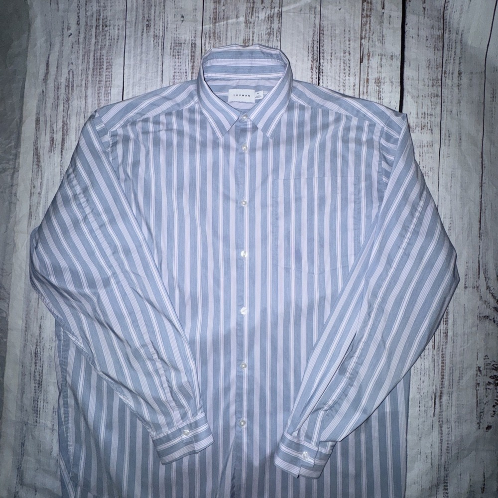 TOPSHOP - TOPMAN - Men's Button Front Long Sleeve Top - Size M Striped